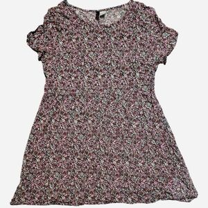 h&m babydoll mini dress with black, pink, red and white ditzy florals